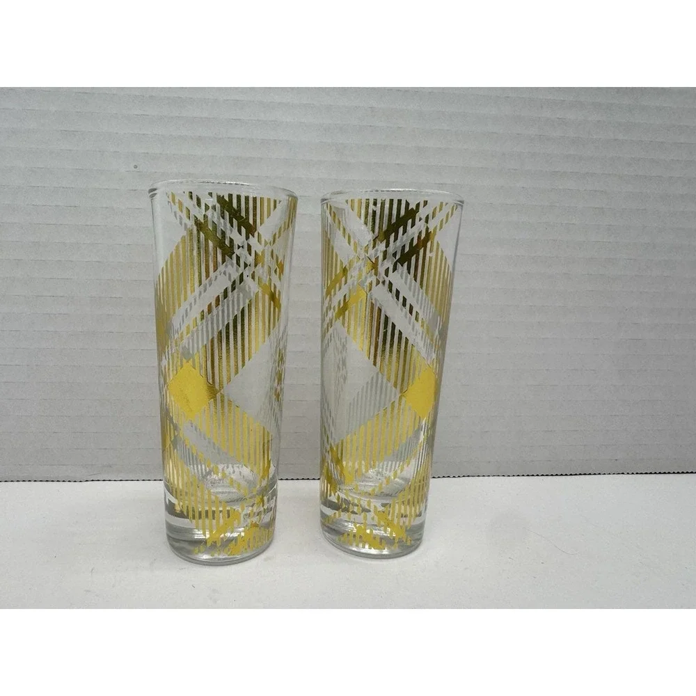 Culver? Gold Chevron Shooter Glasses MCM Shot Glass Set of 2 Barware